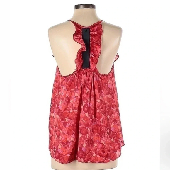 T-Bags Los Angeles Ruffle Watercolor Floral Spaghetti Strap Camisole Top Size S - Picture 4 of 4